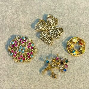 4 SARAH COVENTRY Vintage To Modern  Brooch Pin Glass Rhinestones